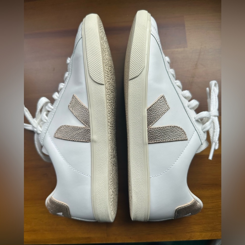 Veja White and Gold Women's Sneakers - Picture 12 of 13